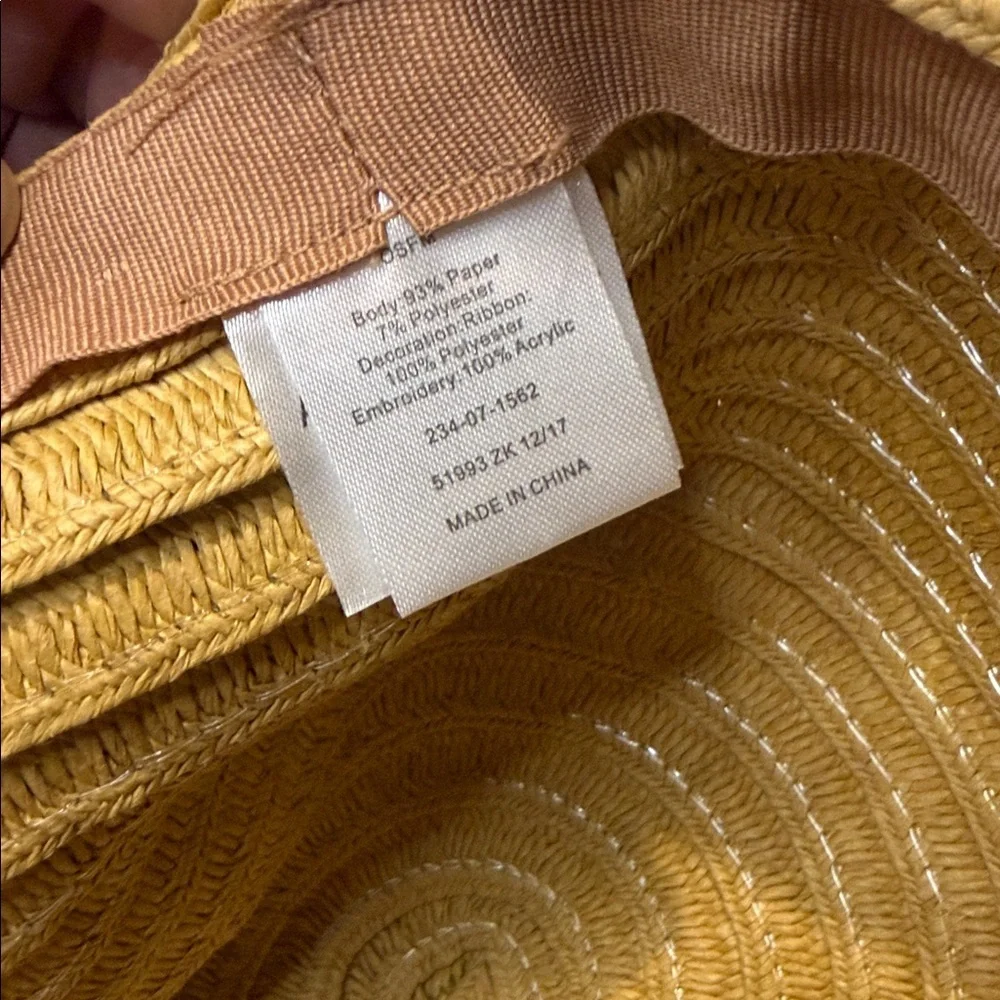 Tan Straw Sun Hat with Black Embroidery “On Vacation”